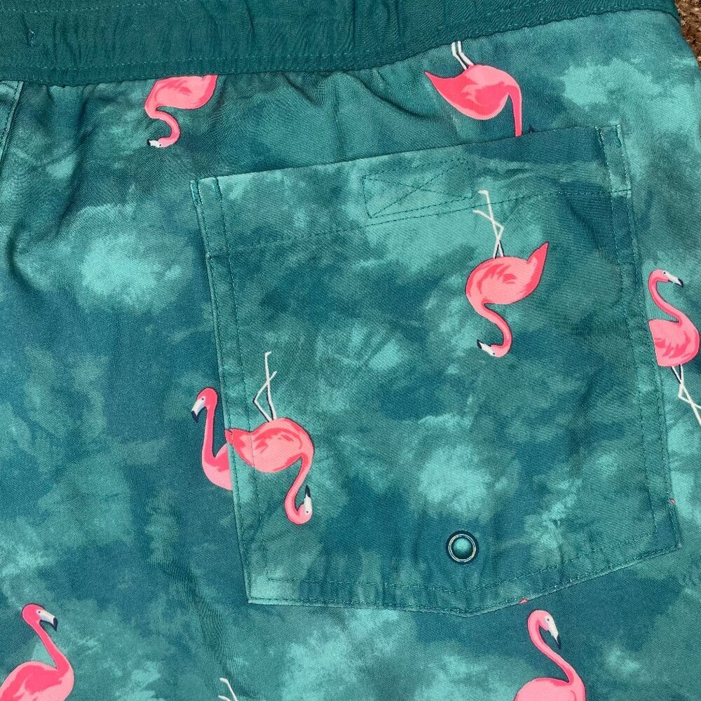 Old Navy Tropical Flamingo Swim Trunks Teal Tie Dye Board Shorts Summer Vibe L - Picture 6 of 13